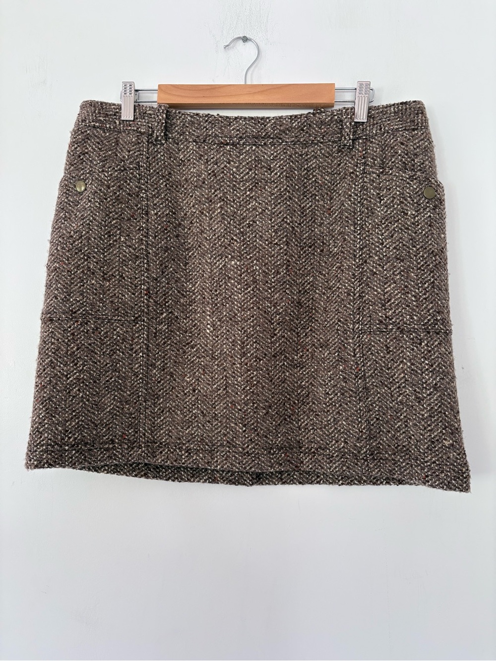 EDDIE BAUER 12 Tweed Wool Blend Multi Browns Short Skirt Metallic Flecks Career